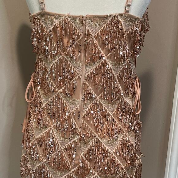 Akira Sequined Mini Dress Rose Gold NWOT Sheath Lace Up Sides Sz L Party Event - Picture 8 of 15